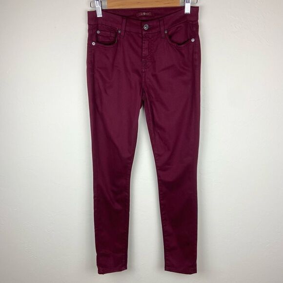 7 For All Mankind Skinny Stretch Ankle Pant - Burgundy - Picture 2 of 8